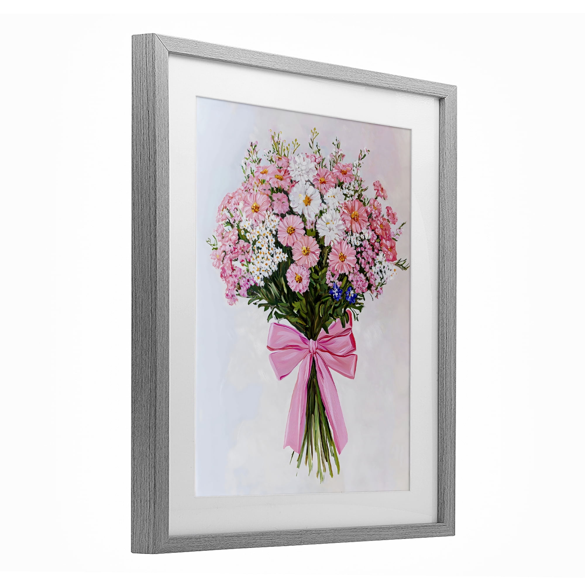 Stupell Industries Pink & White Tied Flower Bouquet Gray Framed Print Under Glass, design by The Prints Vibe