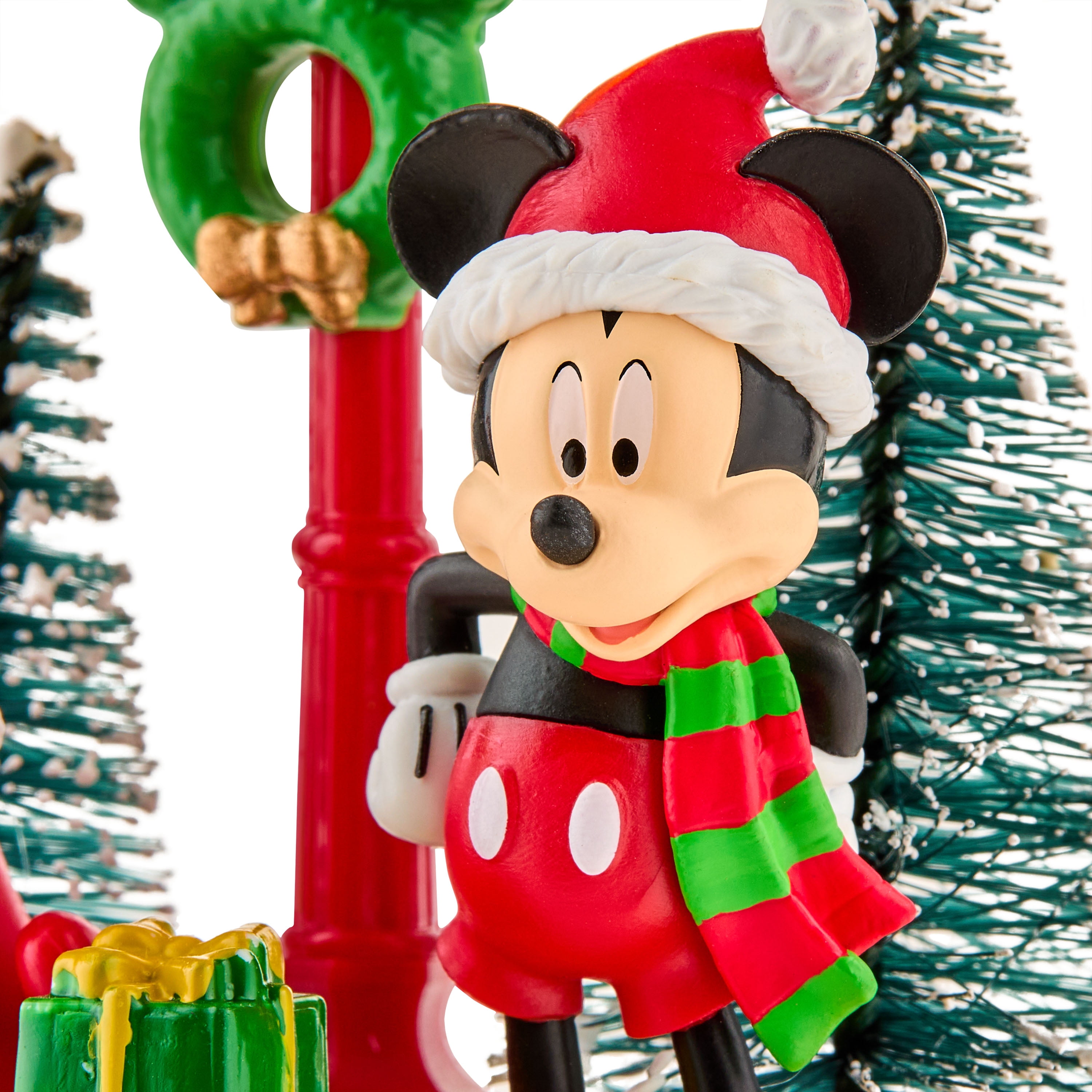 Disney, Light-up Lamppost with Mickey Mouse and Pluto Christmas Village Accessory Collectable Figurine, by Ruz, Red and Green