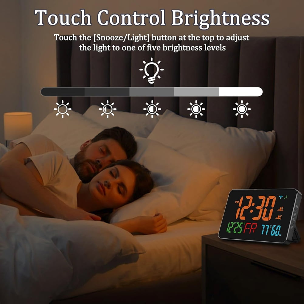 Digital Clock Alarm WiFi Clock, Extra Large Letters, Temperature & Humidity, Calendar, Week,B