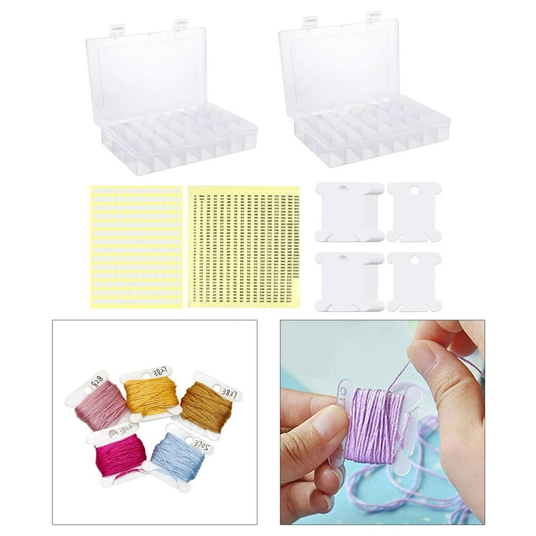 Armscye Plastic Embroidery Floss Organizer Box, Include 150 Pcs Colored Plastic Embroidery Floss Bobbins with Floss Winder and Stickers for Craft DIY