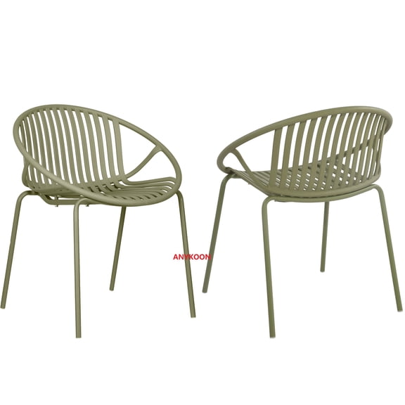 Anykoon Patio Stackable Dining Chairs Set of 2, Modern Outdoor PP Plastic Patio Chairs with Metal Legs, Breathable Slatted Backrest for Backyard Lawn Garden, Green