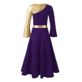 thumbnail image 6 of Yartina Girls Color Block Metallic Praise Dance Dress Long Sleeve Ballet Performance Dress Liturgical Purple 12, 6 of 7
