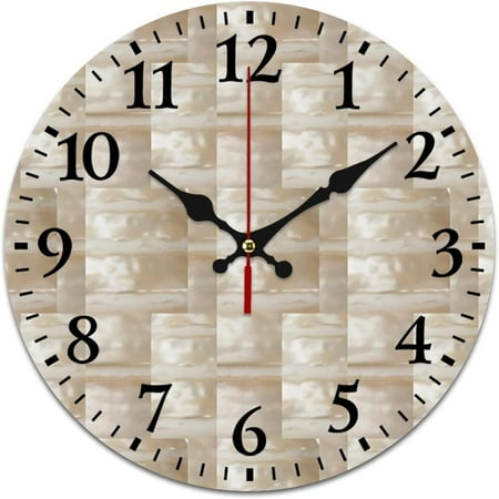 Wall Clocks Mother of Pearl Beige Battery Operated Silent Non-Ticking Clock Decorative for Home Kitchen Living Room Office (10 Inch), 25cm/9.84in