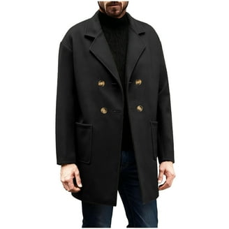 Njoeus Men's Mid Long Trench Coat Winter Long Jacket Woolen Blends