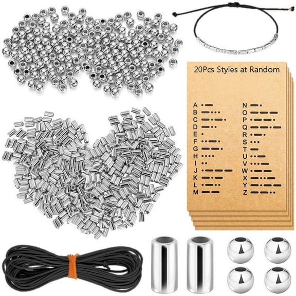 DIY Morse Code Bracelet Making Kit 400 Round Spacer Beads 400 Long Tube Beads 20 Morse Code Decoding Card 1Roll Wax Line