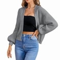 thumbnail image 1 of Women'S Color Block Open Front Long Sleeve Ribbed Knit Cropped Cardigan Sweaters Grey M, 1 of 5