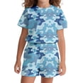 thumbnail image 3 of Tfken Summer Outfit Sets For Boys Print Crew Neck Short Sleeve Tops With Shorts Set For Performance Summer Children Soft Outfit Blue Size 10-11 Years, 3 of 4