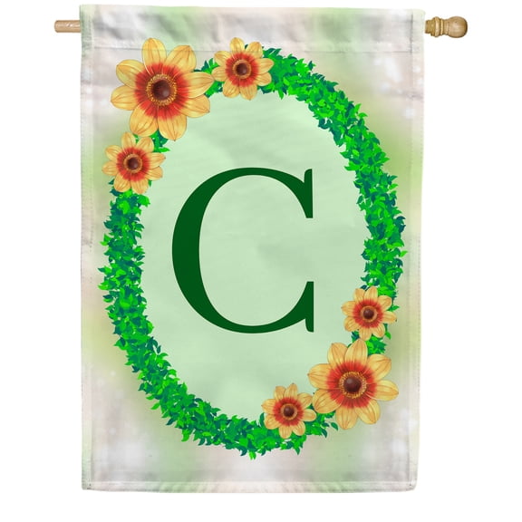 America Forever Summer Sunflower Wreath Monogram House Flag Letter X 28 x 40 inches Green Ivy Wreath Summertime Double Sided Vertical Outdoor Yard Lawn Decorative Seasonal Yellow Floral House Flag