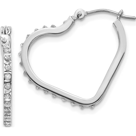 14K White Gold Diamond Fascination Heart Hinged Hoop Earrings (16 X 1) Made In United States df259