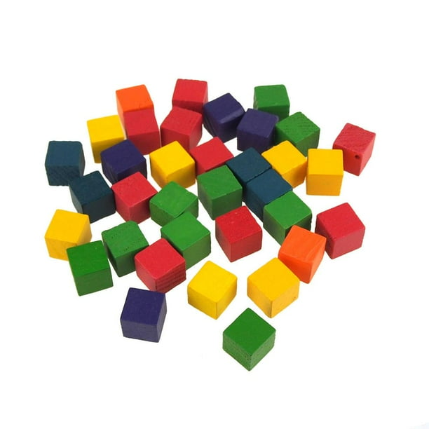 MultiColored Wooden Cube Blocks, 5/8Inch, 35Piece