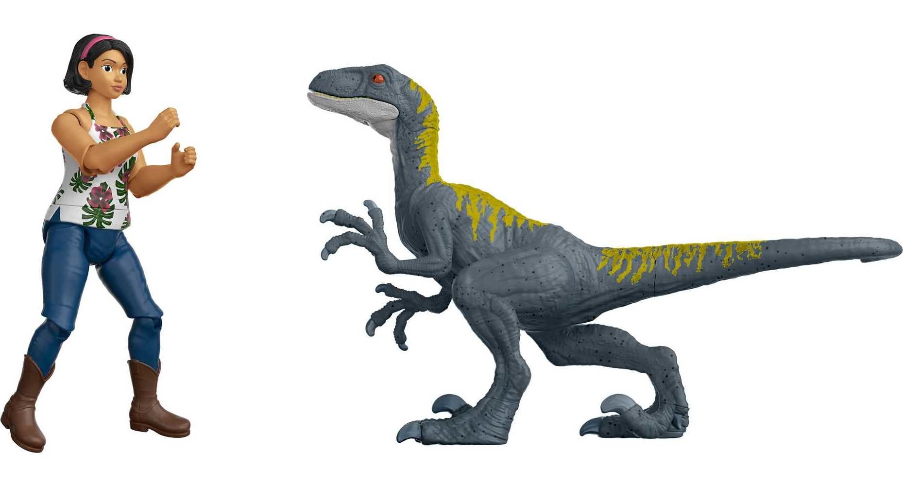 Jurassic World Human & Dino Pack Sammy, Velociraptor & 2 Compy Figures, 4 Year Olds & Up