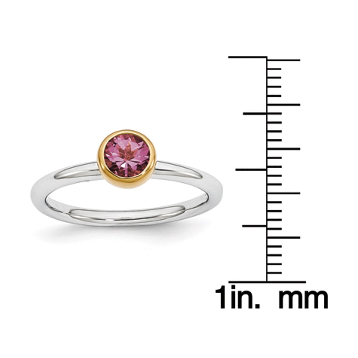 Pink Tourmaline Sterling Silver with Gold-Plate Ring