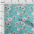 thumbnail image 1 of oneOone Cotton Poplin Twill Turquoise Blue Fabric Flower & Leaves Watercolor Quilting Supplies Print Sewing Fabric By The Yard 56 Inch Wide, 1 of 2