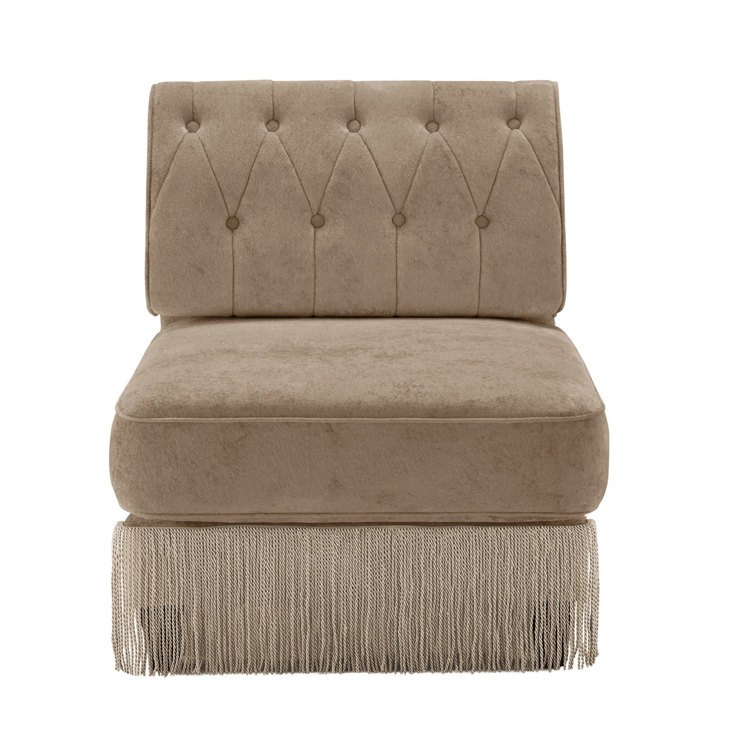 Hommoo Comfort Velvet Fabric Armless Sofa, Button Tufted Design & Floor-grazing Tassel, Camel