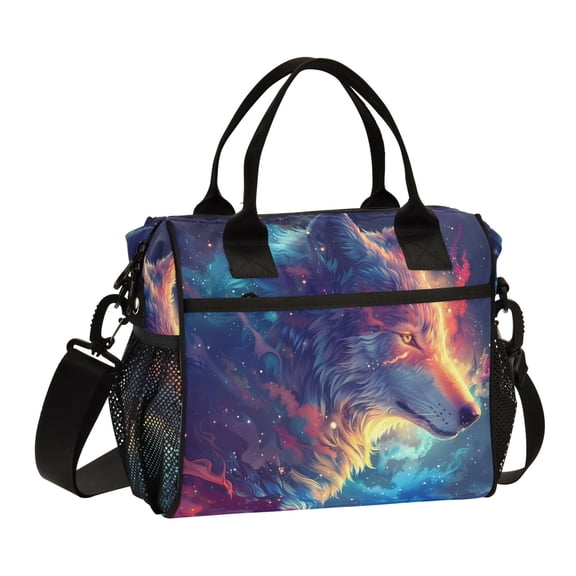 ALAZA Wolf with Galaxy Insulated Lunch Bag Reusable Tote Box Adjustable Shoulder Strap for Work Picnic