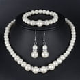 thumbnail image 5 of UNTERING Necklace Fashion Pearl Beaded Chain Drop Earrings Women Colorless Faux Pearl Necklace Bracelet Jewelry Set for Sisters, 5 of 7