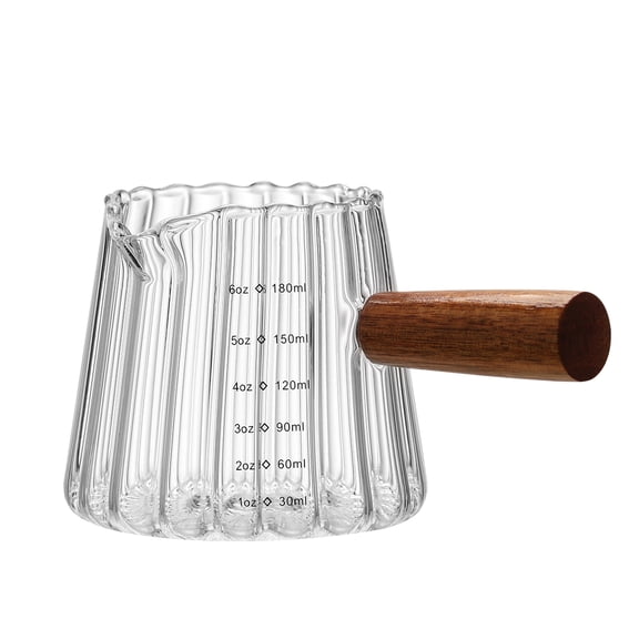 Mini 180ml Glass Coffee Cup with Wooden Handle, Milk Cup, Italian Measuring Cup