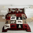 thumbnail image 3 of Feelyou Rustic Farmhouse Bear Bedding Comforter Set, Reindeer Moose Wildlife Twin Comforter Sets, Black Red Square Plaid Reversible Bedding Set, Luxury Bedroom Decor, 2-Piece, 3 of 9