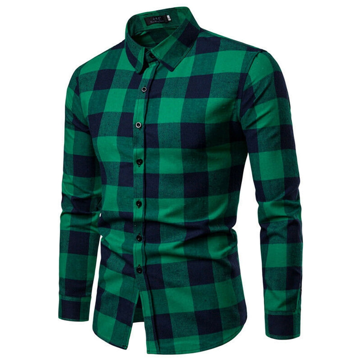 Calsunbaby Mens Casual Plaid Flannel Long Sleeve Fit Cotton Shirt Green ...