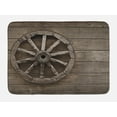 thumbnail image 1 of Barn Wood Wagon Wheel Bath Mat, Antique Aged Carriage Vehicle Wheel on the Wall of Barn Grunge Western, Non-Slip Plush Mat Bathroom Kitchen Laundry Room Decor, 29.5 X 17.5 Inches, Umber, Ambesonne, 1 of 2