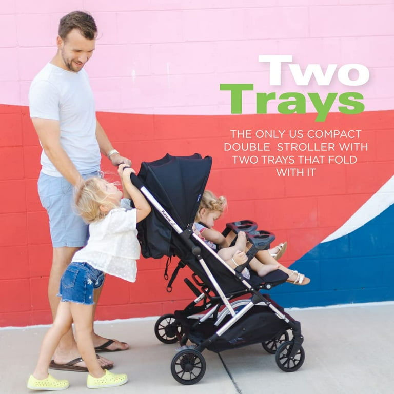 Joovy Kooper X2 Lightweight Compact Tri fold Big Wheels Collapsing Double Stroller with Tray Forged Iron Walmart