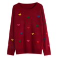 thumbnail image 5 of Telankuip Womens Colorful Heart Printed Sweaters Long Sleeve Crew Neck Knitted Casual Pullover Sweater for Valentine's Day Outfits Relaxed Fit Lightweight Soft Comfy Stylish Tops Red XL, 5 of 7