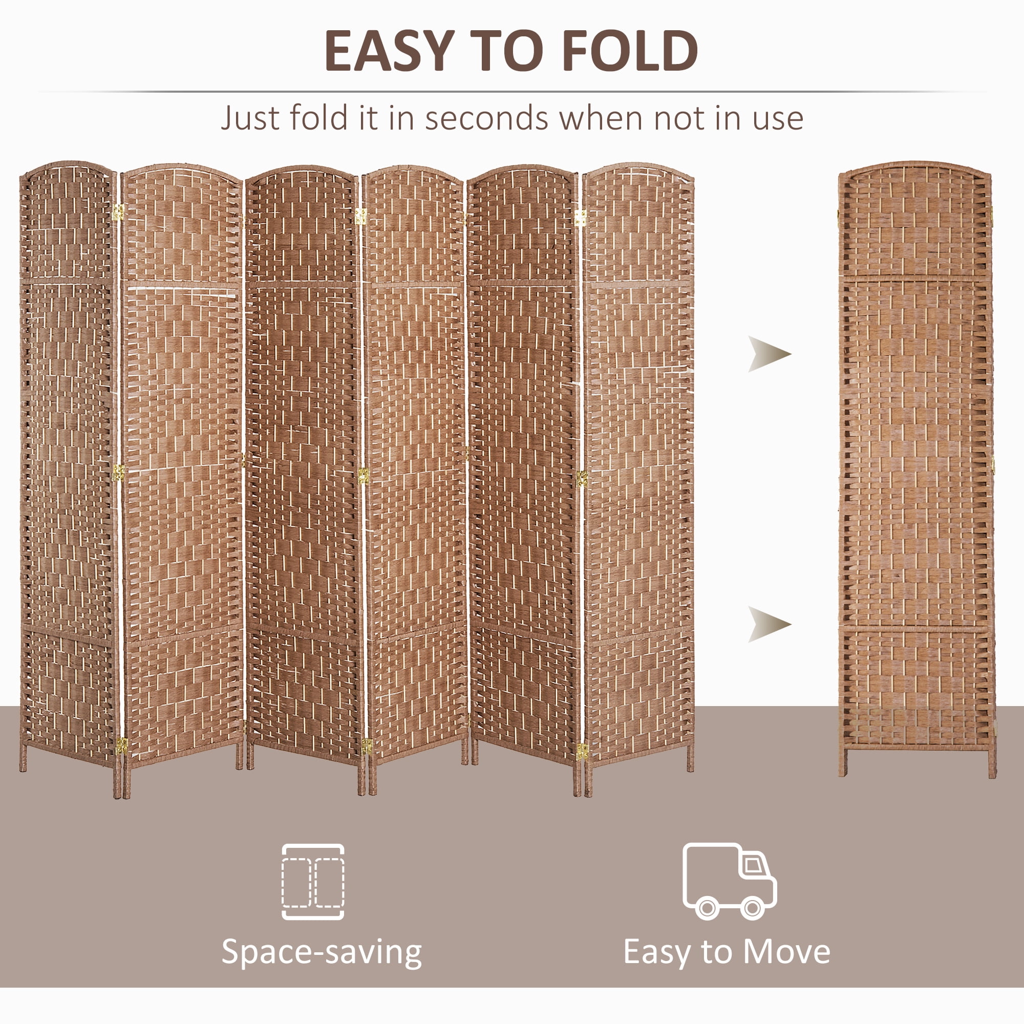 Privacy Screen 6' Tall Wicker Weave 6 Panel Room Divider Privacy Screen - Natural,Partition Screen