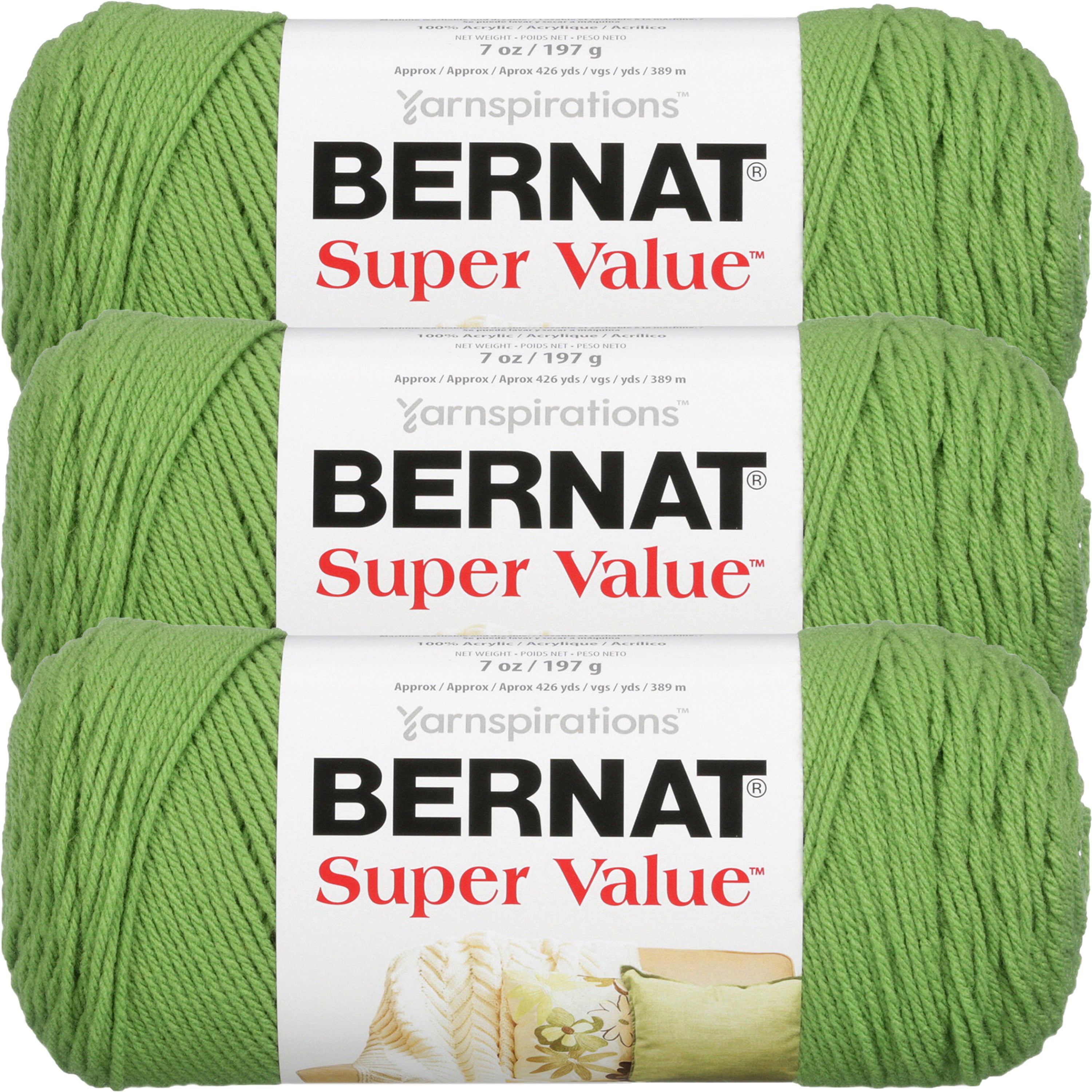 Bernat Super Value Solid Yarn-Lush, Multipack Of 3