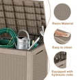 thumbnail image 4 of MINDYES 120 Gallon Resin Deck Box, Wicker Outdoor Storage Box for Garden Tools & Patio Cushions, Beige, 4 of 7