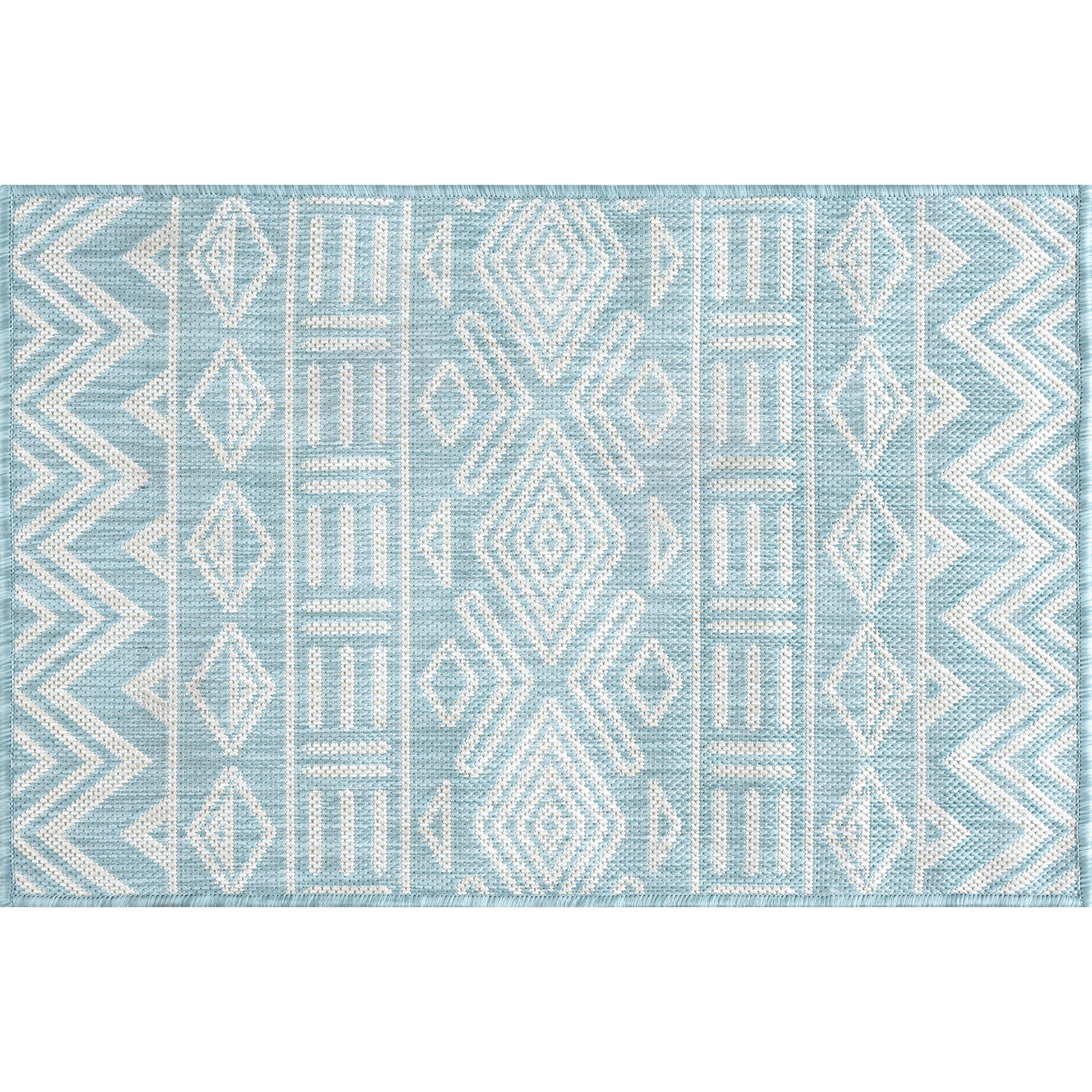 2x3 Water Resistant, Small Indoor Outdoor Rugs for Patios, Front Door Entry, Entryway, Deck, Porch, Balcony | Outside Area Rug for Patio | Aqua, Moroccan | Size: 2' x 3'