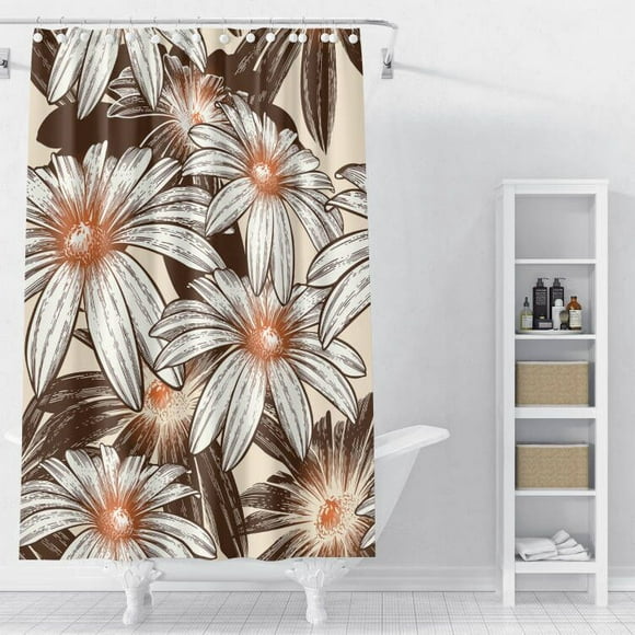 Watercolor Floral Shower Curtain,Brown Sunflower Printed Bathtub Showers Waterproof Polyester Design Decorative Bathroom with 12 Hooks 72*72"