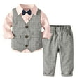 thumbnail image 4 of HAOTAGS Boys 4 piece Formal Suit Set, Collared Dress Shirt Long Sleeved Pants Button - Up Vest with Tie Sets Pink 12-18 Months, 4 of 5