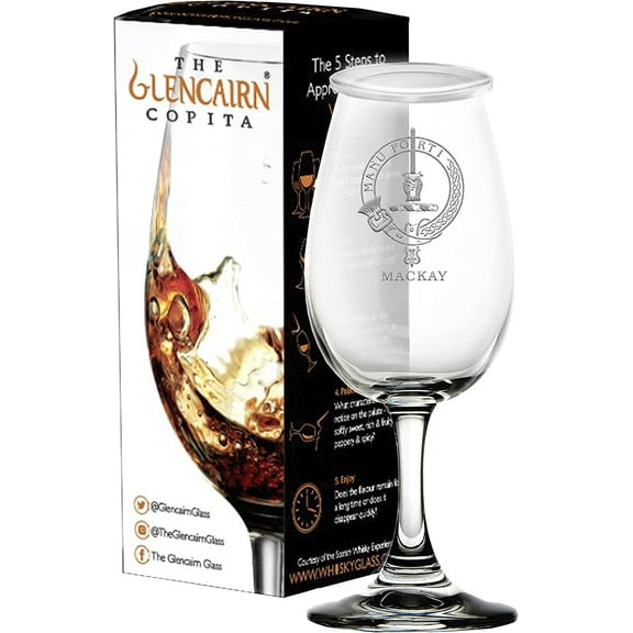 GLENCAIRN CLAN MACKAY BRANDED WHISKY COPITA GLASS IN GIFT CARTON WITH WATCH COVER