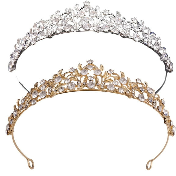 DESIGNICE 2Pcs Tiaras for Women,5.71*1.18" Flower Crown,Rhinestones Princess Tiara