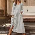 thumbnail image 2 of Women's Linen Casual Long Sleeve Maxi Dress Flowy Flared Skirt Comfortable Elegant Boho Summer Outfit, 2 of 2