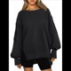 thumbnail image 1 of Sudaderas de Gran Tamaño para Mujer, Cuello Redondo, Larga, Informales, Holgadas, con Abertura, Otoño 2025 Negro XL, 1 of 8