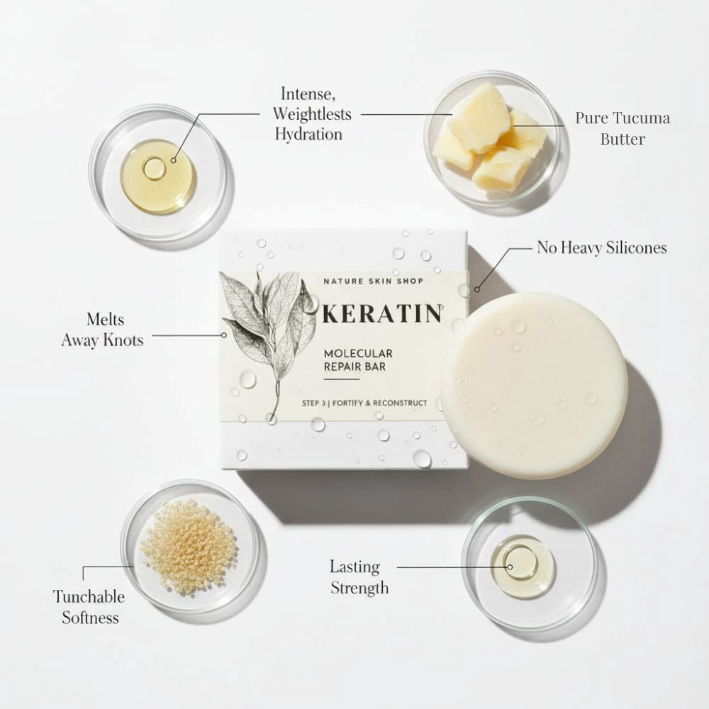 Nature Skin Shop Keratin Smoothing Conditioner Bar, Strengthens Appearance of Dry & Damaged-Looking Hair, Tames Frizz, Sulfate-Free, 4 Ounces