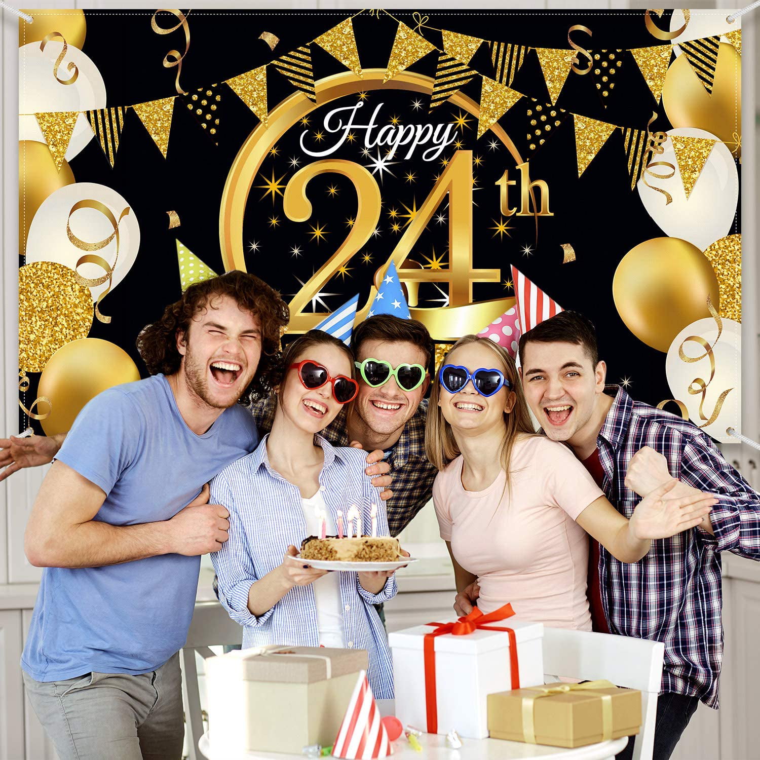 Birthday Party Supplies 59th Birthday Party Decoration Extra Large Fabric Black Gold Sign Poster for Anniversary Photo Booth Backdrop Background Banner 72.8 x 43.3 Inch