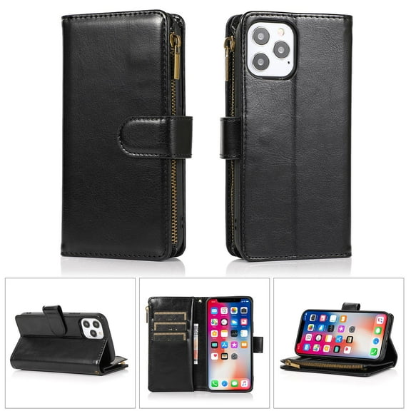 Luxury Wallet Card ID Zipper Money Holder Case Cover with detachable lanyard FOR iPhone 15 Pro