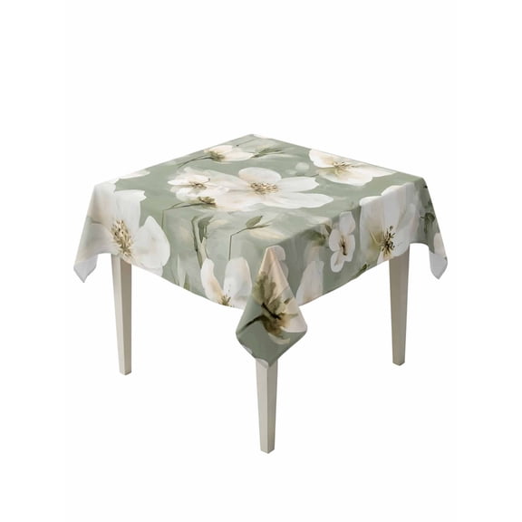 Vintage Magnolia Table Cloth 60x60 Inch Square, White Blooming Floral Watercolor Green Waterproof Tablecloth Washable Table Cover for Party Picnic Dinner Decor