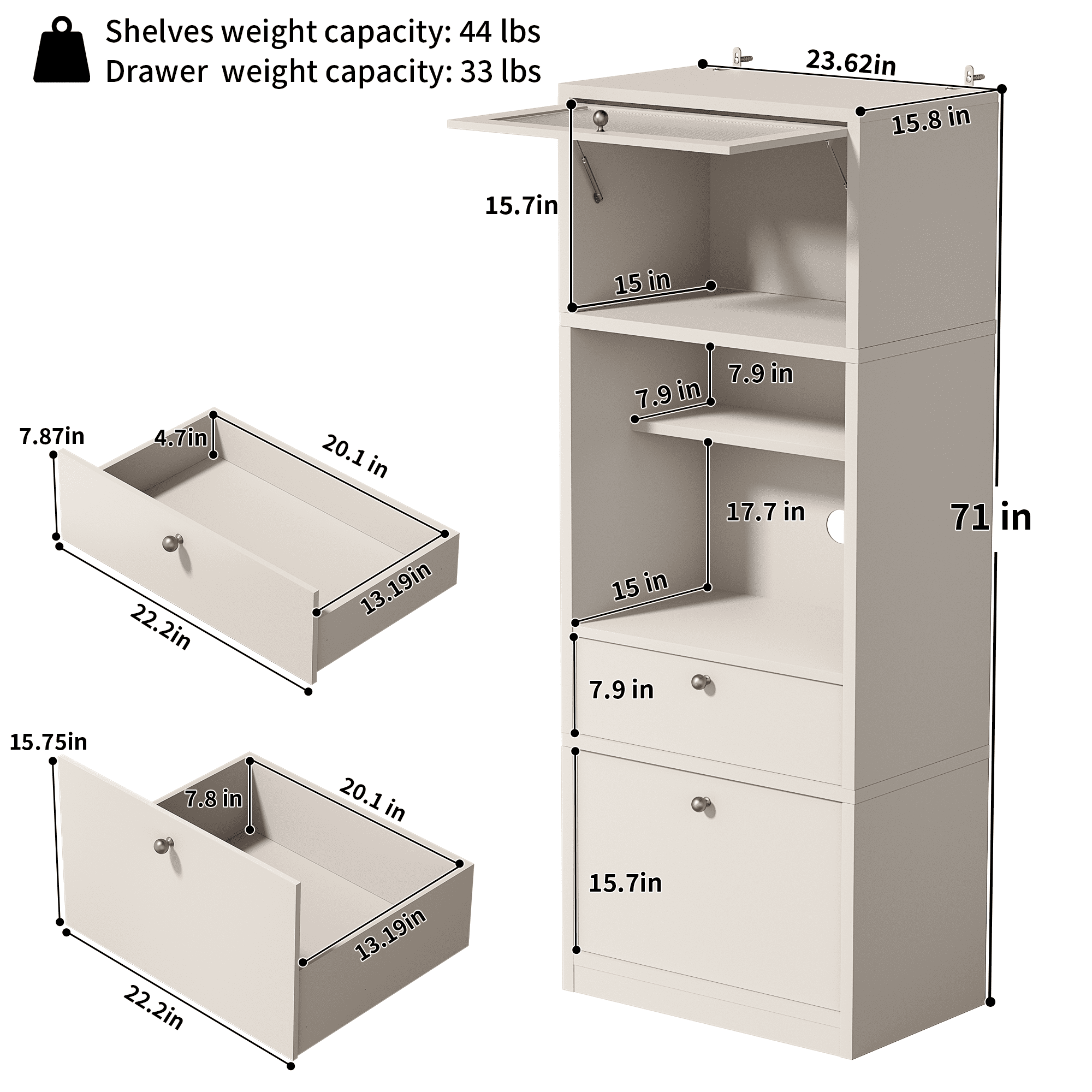 Mintazer 71" Kitchen Pantry Storage Cabinet, Free Standing Kitchen Hutch with Door, Adjustable Shelves and Drawers for Home Kitchen Bedroom Corner, White