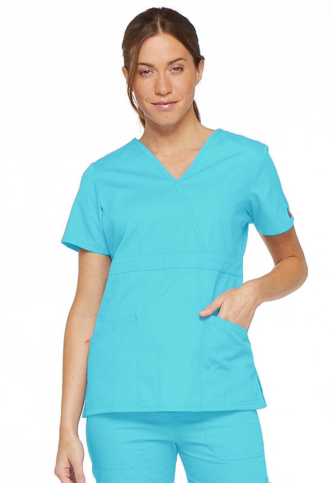 Dickies EDS Signature Women Scrubs Top, Mock Wrap, 86806, XS, Turquoise