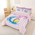 thumbnail image 2 of Castle Fairy Baseball Print King Size Comforter Sets 3pcs, Geometric Stripes Ice Cream Drip Comforters King Size, Pink Blue White,Pink Reversible,1 Comforter and 2 Pillowcases, 2 of 6
