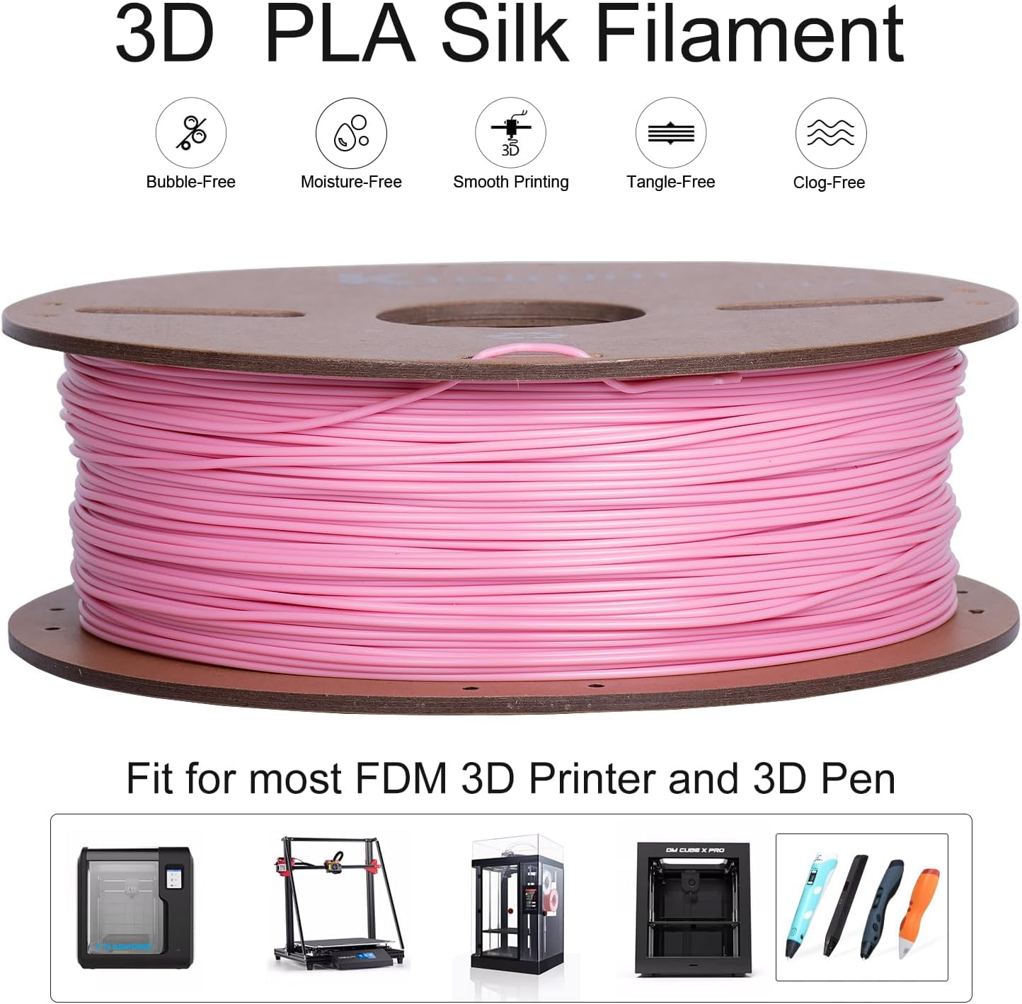 Pink PLA 3D Printing Filament 1.75mm 1KG 2.2LBS Cardboard Spool 1.75mm PLA 3D Printer Filament Refills Suitable for Most FDM 3D Printer fits Bambu ELEGOO etc. Pink