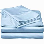 Luxury Sateen Soft Cotton Sheets Set - 600 Thread Count, Long Staple, Hotel Collection Bedding, Smooth & Breathable, Light Blue Solid, Queen Size