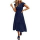 thumbnail image 3 of Vestido midi informal de verano con mangas acampanadas y fruncido para mujer - Cuello redondo, cintura elástica, falda escalonada - S-XL, 3 of 3