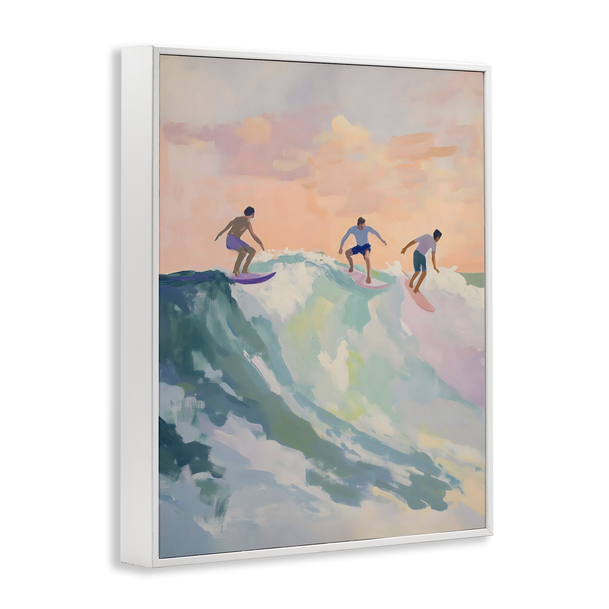 Stupell Industries Group of Surfers at Sunset White Framed Giclee Art, design by The Prints Vibe