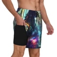 thumbnail image 2 of Rateoe Cosmic Cat In Window Pattern Men’s Swim Shorts with Compression Liner – Double-Layered Quick-Dry Swimwear, Comfortable & Stretchy Beach Shorts-X-Large, 2 of 6
