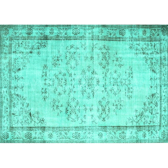 Ahgly Company Machine Washable Indoor Rectangle Abstract Turquoise Blue Contemporary Area Rugs, 7' x 10'