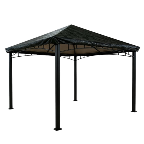 Garden Winds Universal 10’ x 10’ Gazebo Canopy Protective Cover – Waterproof, Windproof, Rainproof Heavy Duty Polyethylene Top - Fits Most Corner Pocket Style Gazebos – Black